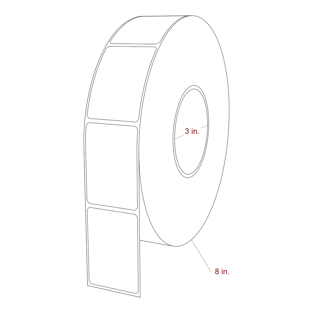 1.75 Inch x 2.5 Inch Rectangle Inkjet Label Roll - 3 Inch Core - 8 Inch Roll OD - 3D Perspective