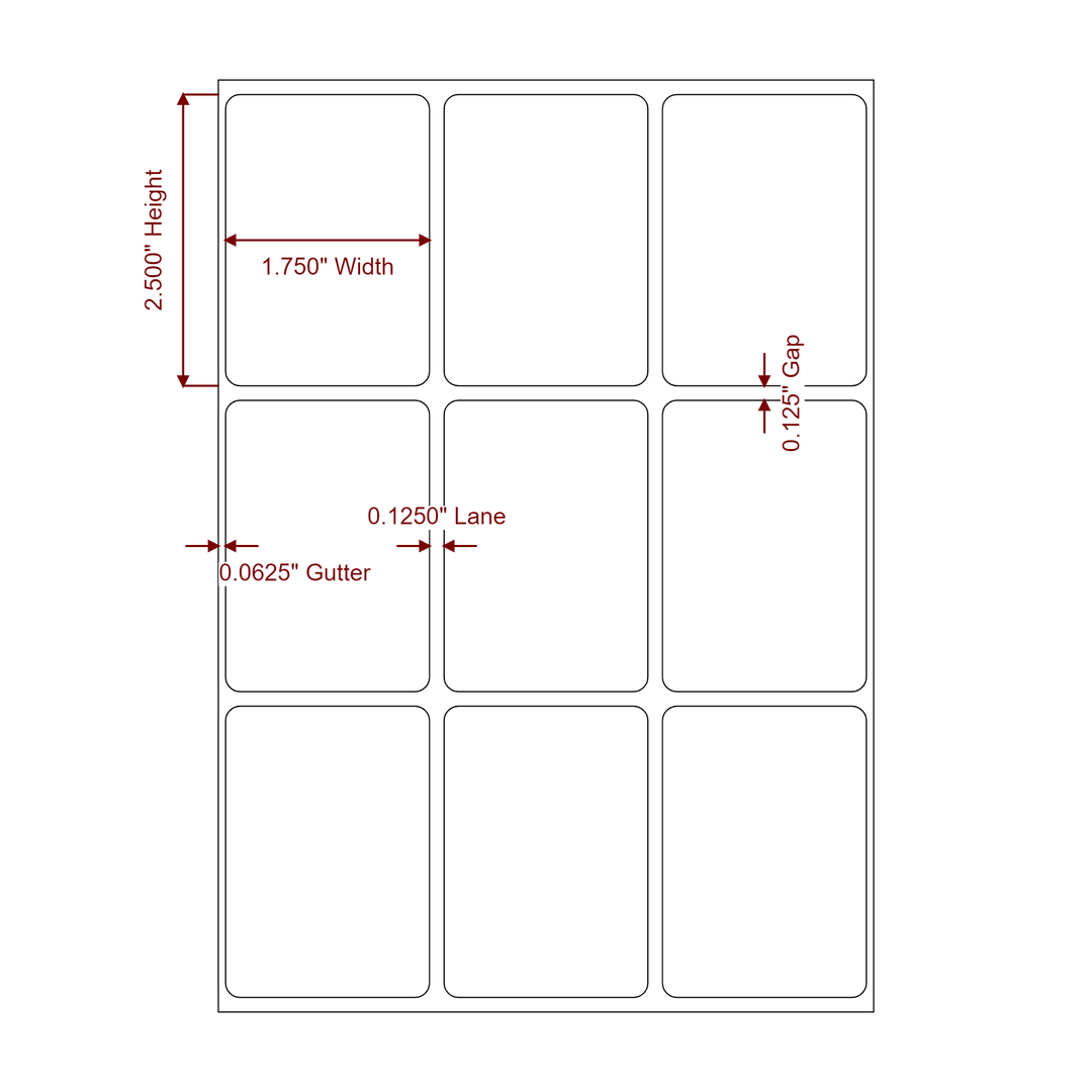 1.75 Inch x 2.5 Inch Rectangle Inkjet Label Roll - 3Up - 2D Drawing