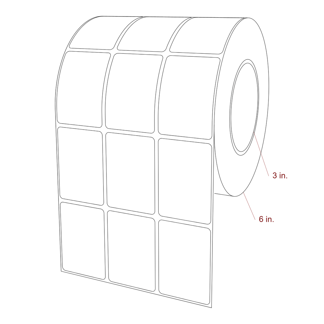 1.75 Inch x 2.5 Inch Rectangle Inkjet Label Roll - 3 Inch Core - 6 Inch Roll OD - 3Up - 3D Perspective