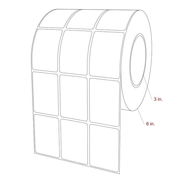 1.75 Inch x 2.5 Inch Rectangle Inkjet Label Roll - 3 Inch Core - 6 Inch Roll OD - 3Up - 3D Perspective