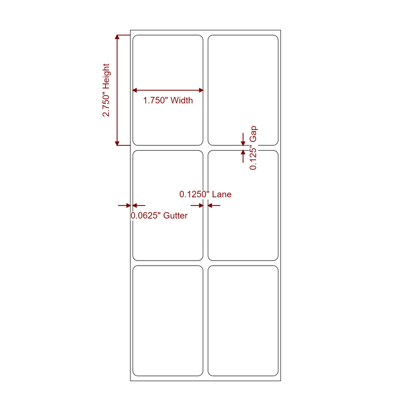 1.75" x 2.75" Inkjet Label Rolls | 2-Up | Fits Epson ColorWorks & Primera - Label Diagram