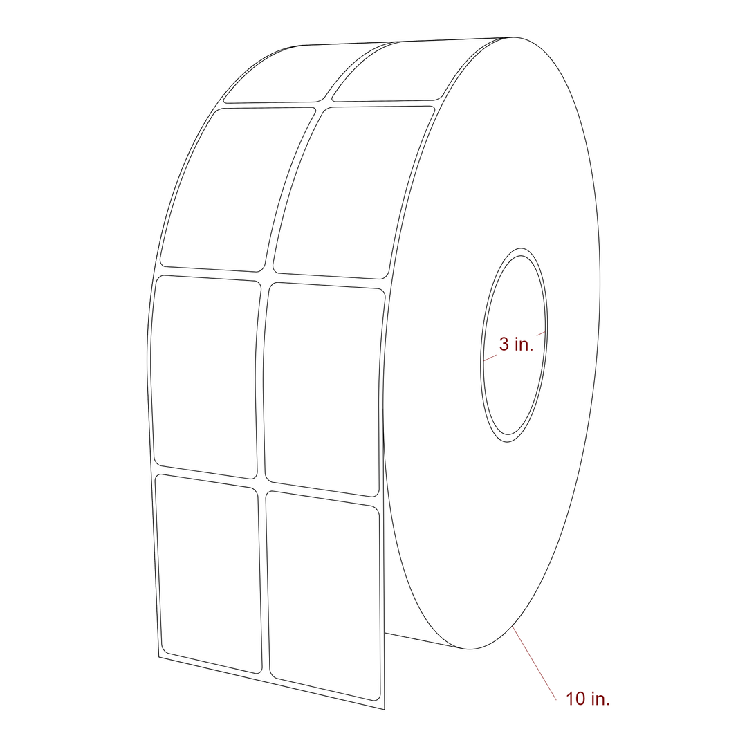 1.75 Inch x 2.75 Inch Rectangle Inkjet Label Roll - 3 Inch Core - 10 Inch Roll OD - 2Up - 3D Perspective