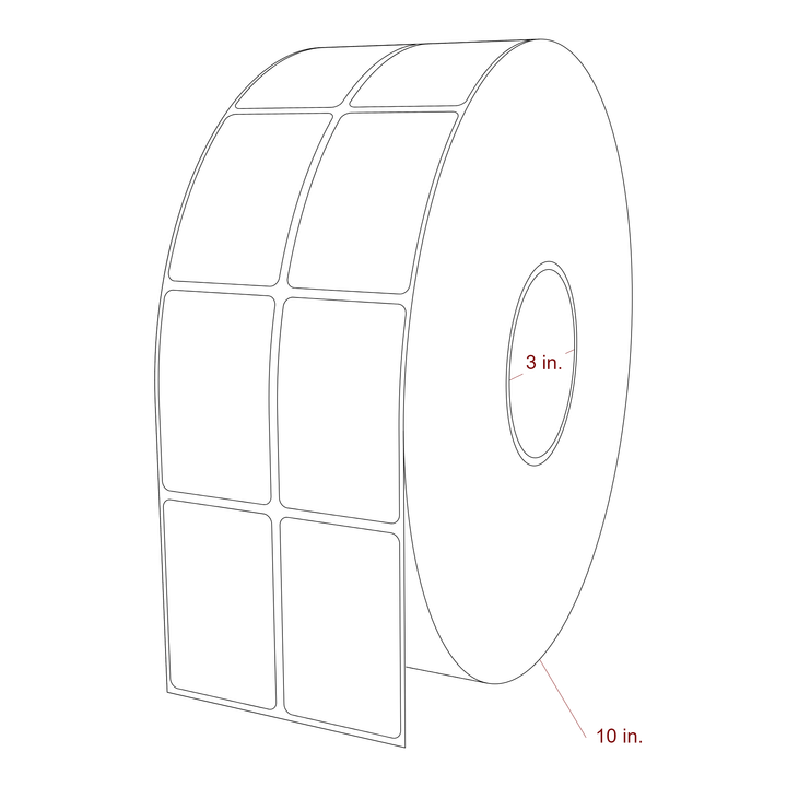 1.75 Inch x 2.75 Inch Rectangle Inkjet Label Roll - 3 Inch Core - 10 Inch Roll OD - 2Up - 3D Perspective