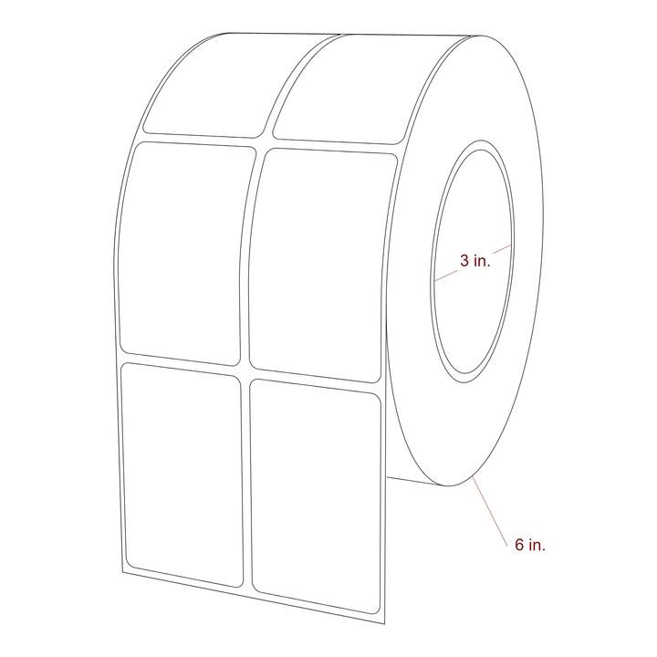 1.75 Inch x 2.75 Inch Rectangle Inkjet Label Roll - 3 Inch Core - 6 Inch Roll OD - 2Up - 3D Perspective