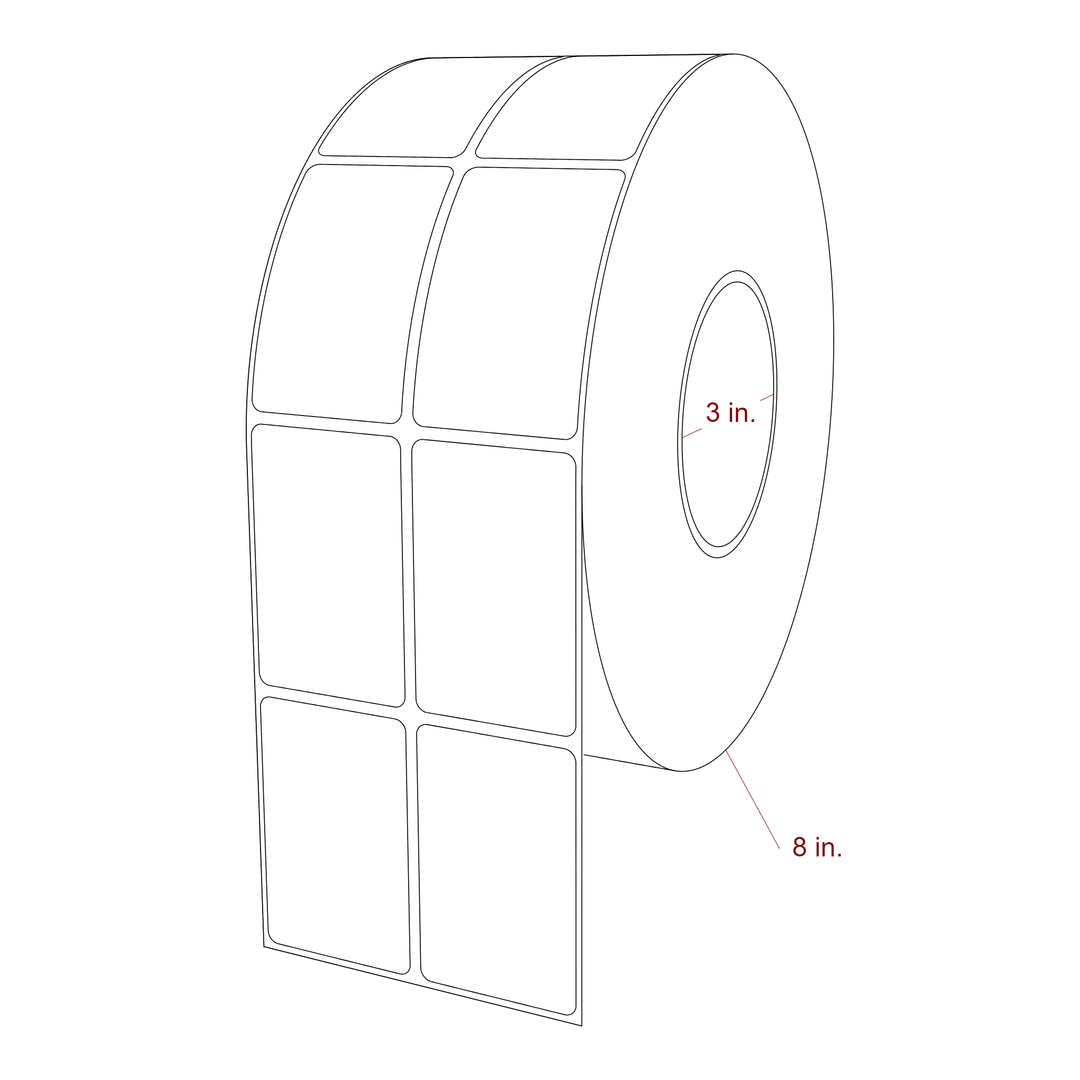 1.75 Inch x 2.75 Inch Rectangle Inkjet Label Roll - 3 Inch Core - 8 Inch Roll OD - 2Up - 3D Perspective