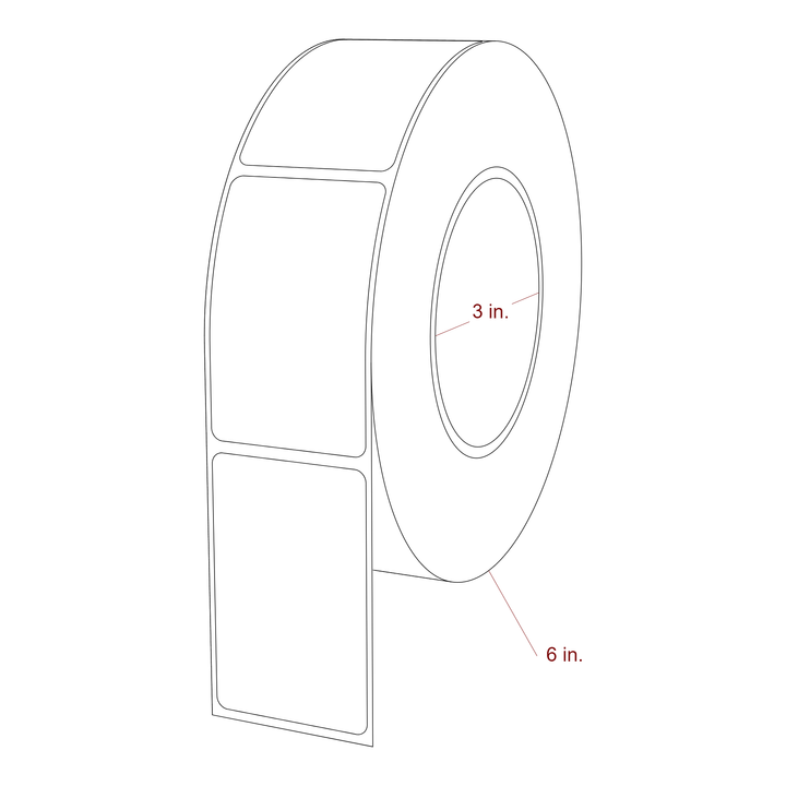 1.75 Inch x 2.75 Inch Rectangle Inkjet Label Roll - 3 Inch Core - 6 Inch Roll OD - 3D Perspective