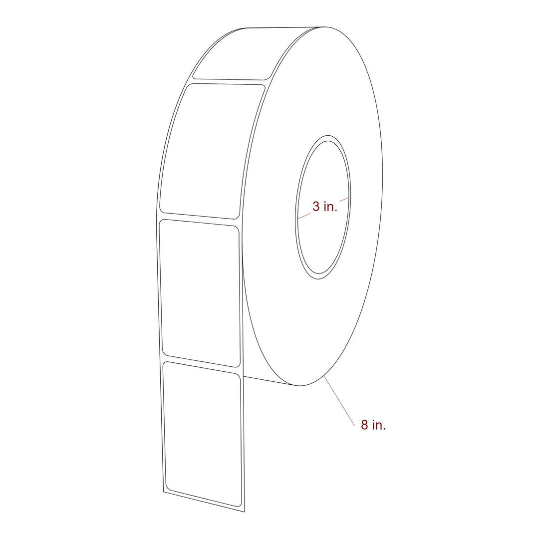 1.75 Inch x 2.75 Inch Rectangle Inkjet Label Roll - 3 Inch Core - 8 Inch Roll OD - 3D Perspective