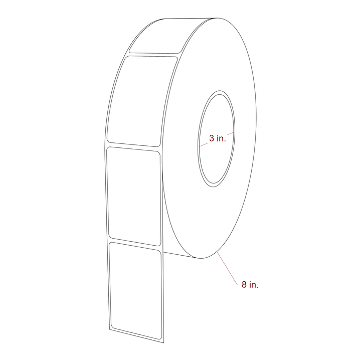 1.75 Inch x 2.75 Inch Rectangle Inkjet Label Roll - 3 Inch Core - 8 Inch Roll OD - 3D Perspective