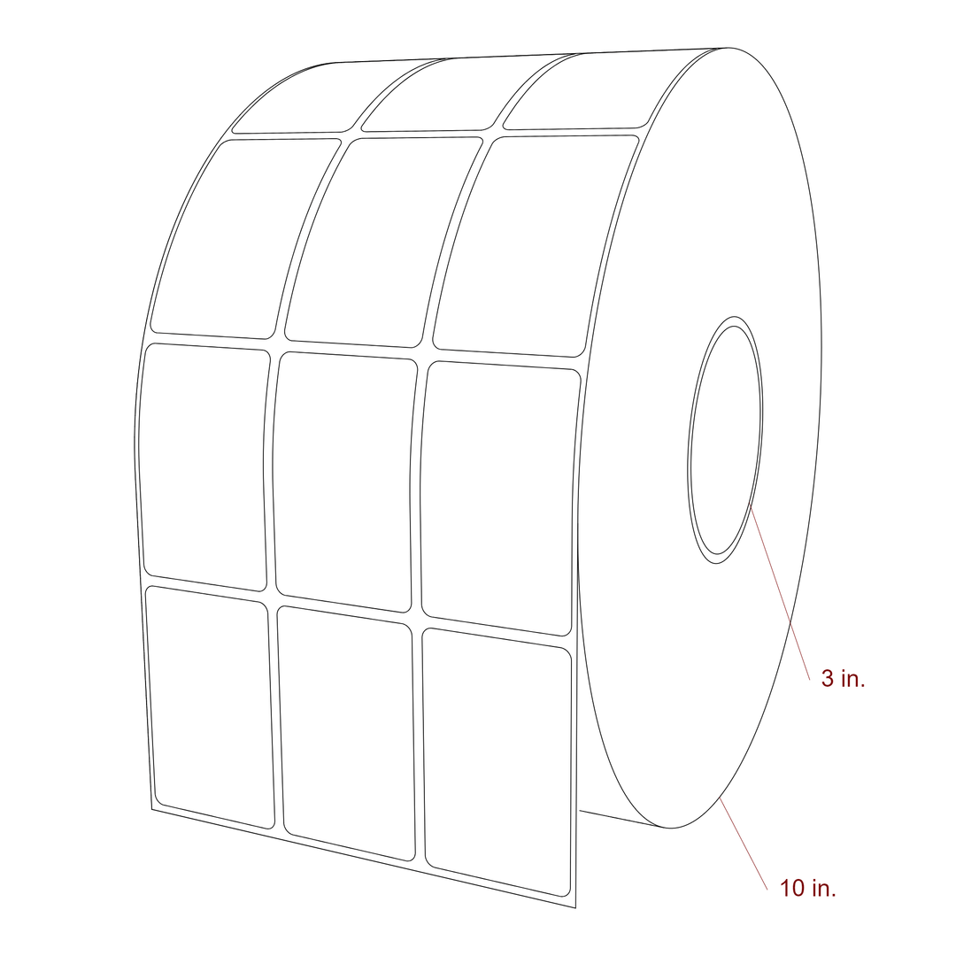 1.75 Inch x 2.75 Inch Rectangle Inkjet Label Roll - 3 Inch Core - 10 Inch Roll OD - 3Up - 3D Perspective