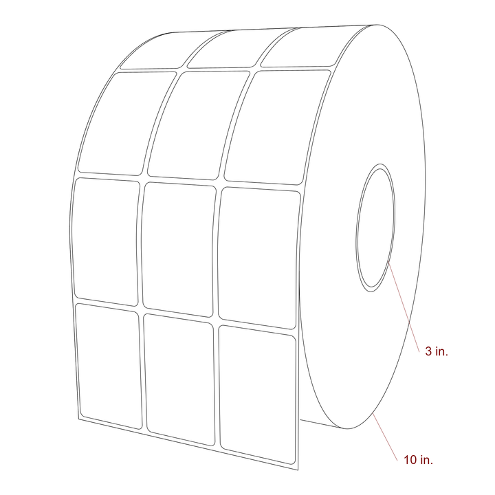 1.75 Inch x 2.75 Inch Rectangle Inkjet Label Roll - 3 Inch Core - 10 Inch Roll OD - 3Up - 3D Perspective