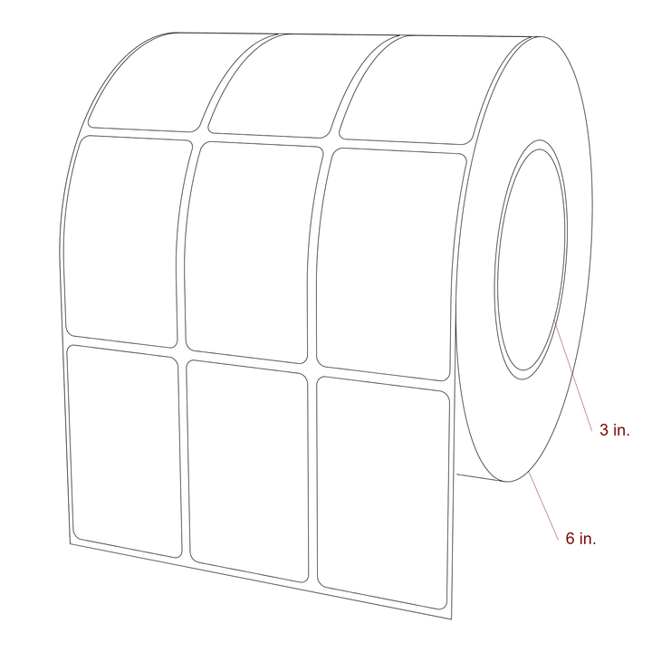 1.75 Inch x 2.75 Inch Rectangle Inkjet Label Roll - 3 Inch Core - 6 Inch Roll OD - 3Up - 3D Perspective