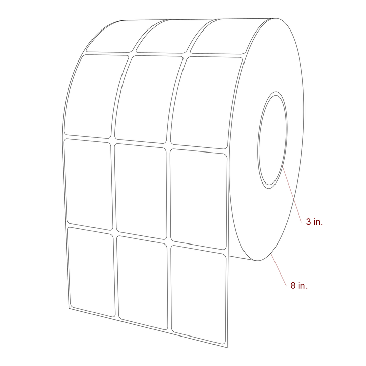 1.75 Inch x 2.75 Inch Rectangle Inkjet Label Roll - 3 Inch Core - 8 Inch Roll OD - 3Up - 3D Perspective