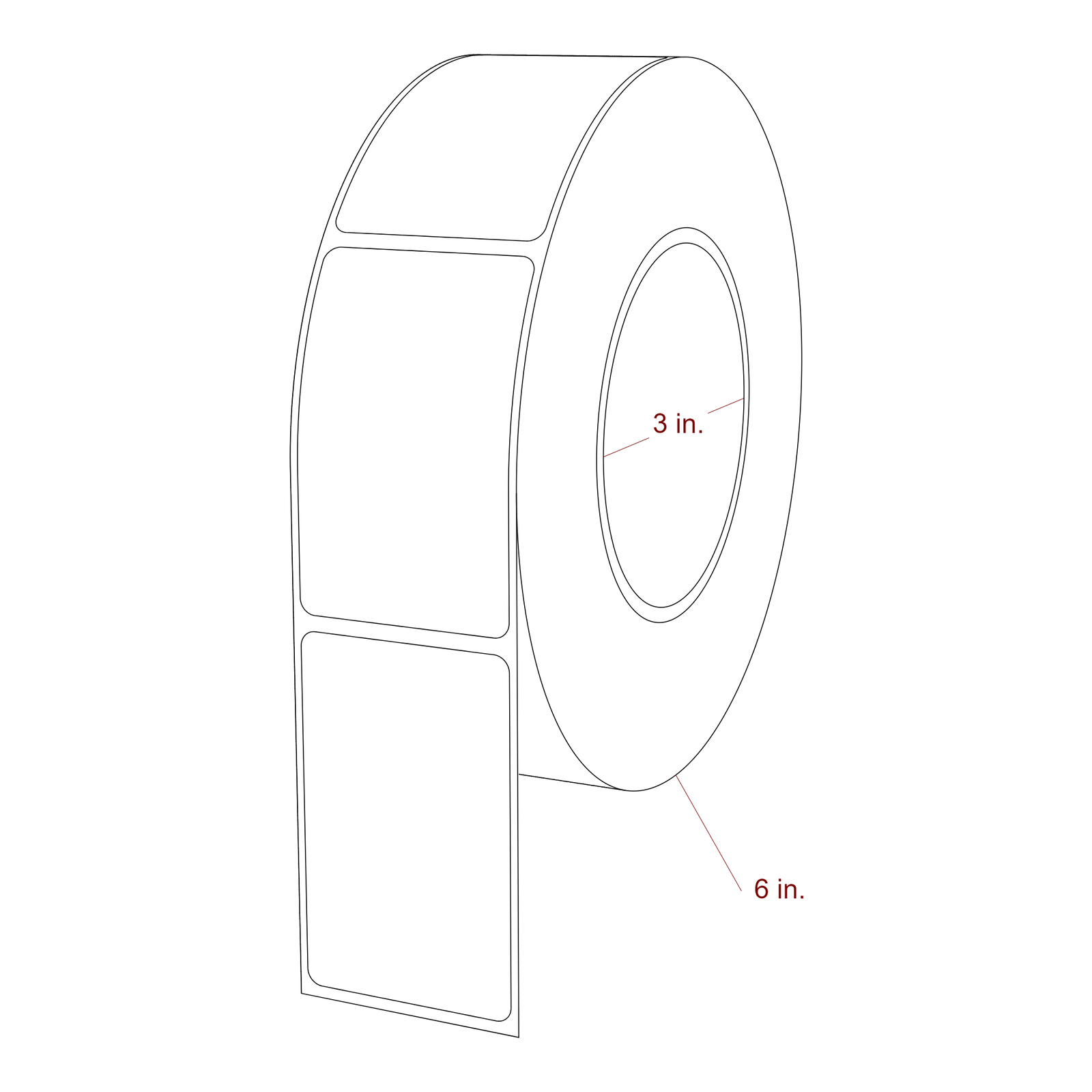 1.75 Inch x 2.8125 Inch Rectangle Inkjet Label Roll - 3 Inch Core - 6 Inch Roll OD - 3D Perspective