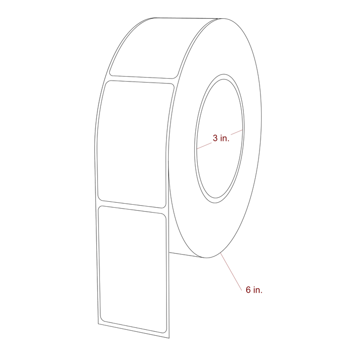 1.75 Inch x 2.8125 Inch Rectangle Inkjet Label Roll - 3 Inch Core - 6 Inch Roll OD - 3D Perspective