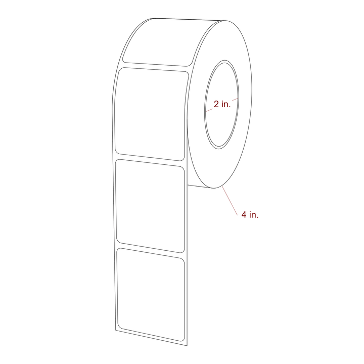 1.75 Inch x 2 Inch Rectangle Inkjet Label Roll - 2 Inch Core - 4 Inch Roll OD - 3D Perspective