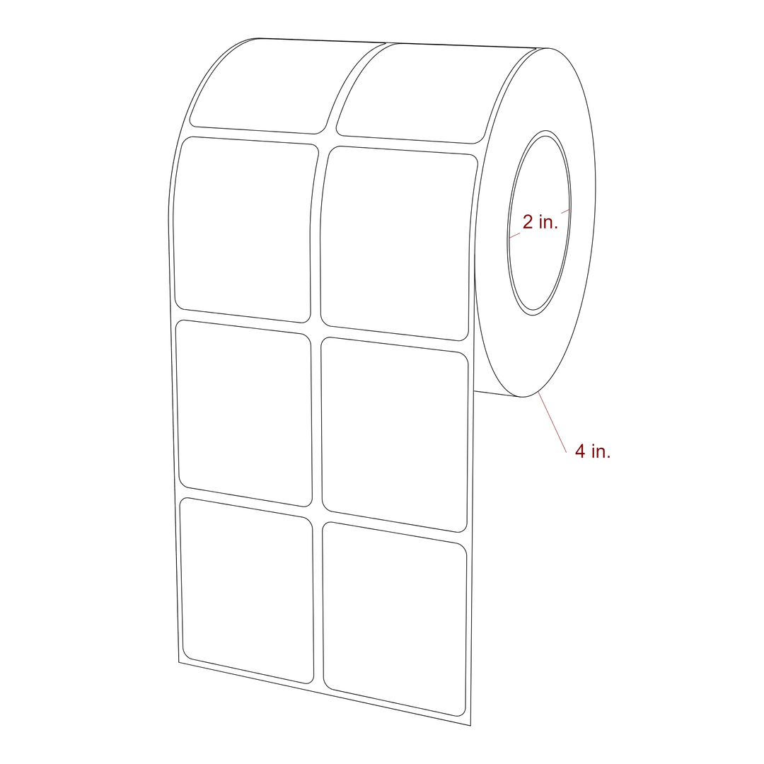1.75 Inch x 2 Inch Rectangle Inkjet Label Roll - 2 Inch Core - 4 Inch Roll OD - 2Up - 3D Perspective