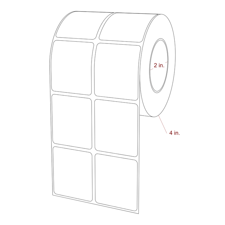 1.75 Inch x 2 Inch Rectangle Inkjet Label Roll - 2 Inch Core - 4 Inch Roll OD - 2Up - 3D Perspective