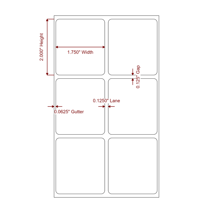 1.75 Inch x 2 Inch Rectangle Inkjet Label Roll - 2Up - 2D Drawing