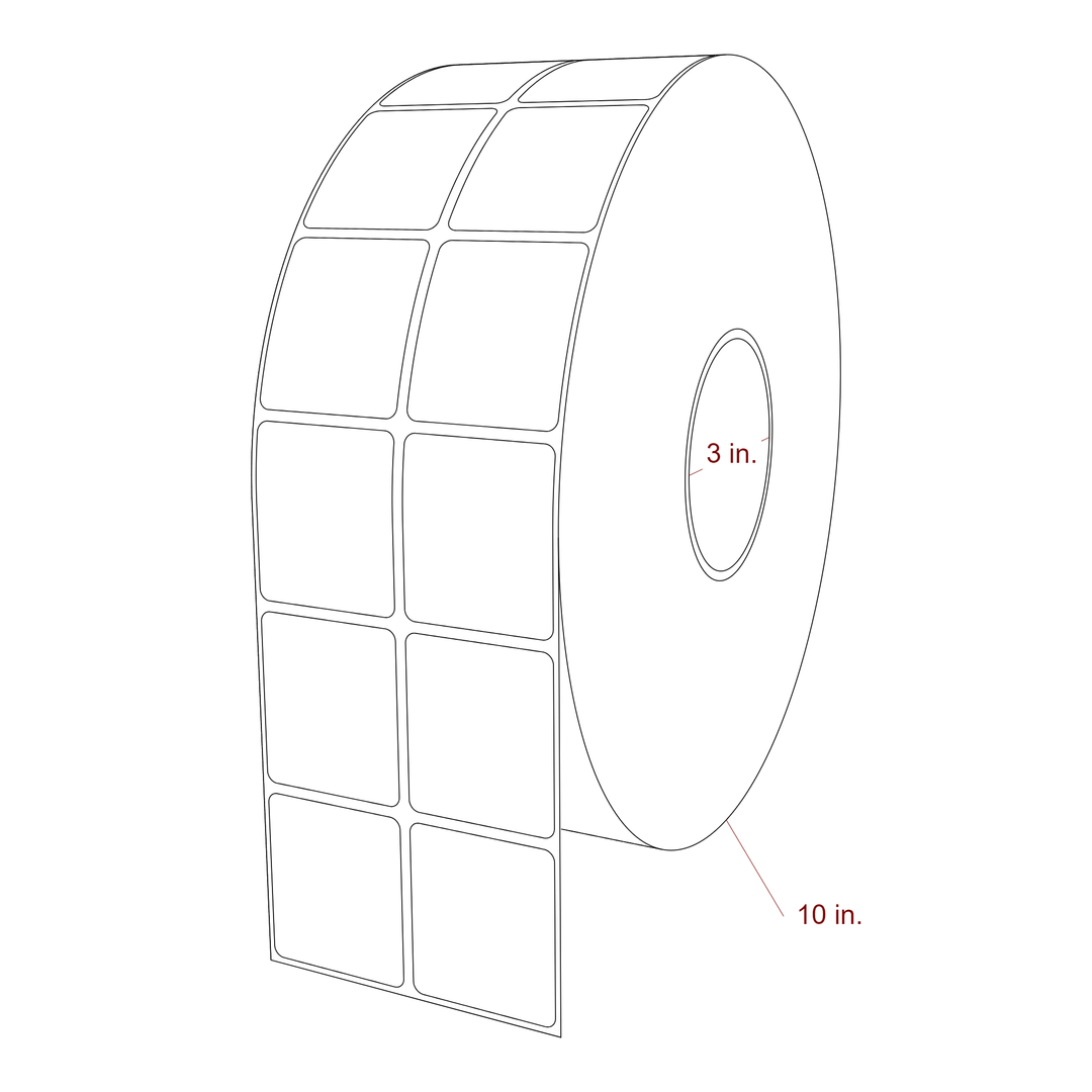 1.75 Inch x 2 Inch Rectangle Inkjet Label Roll - 3 Inch Core - 10 Inch Roll OD - 2Up - 3D Perspective