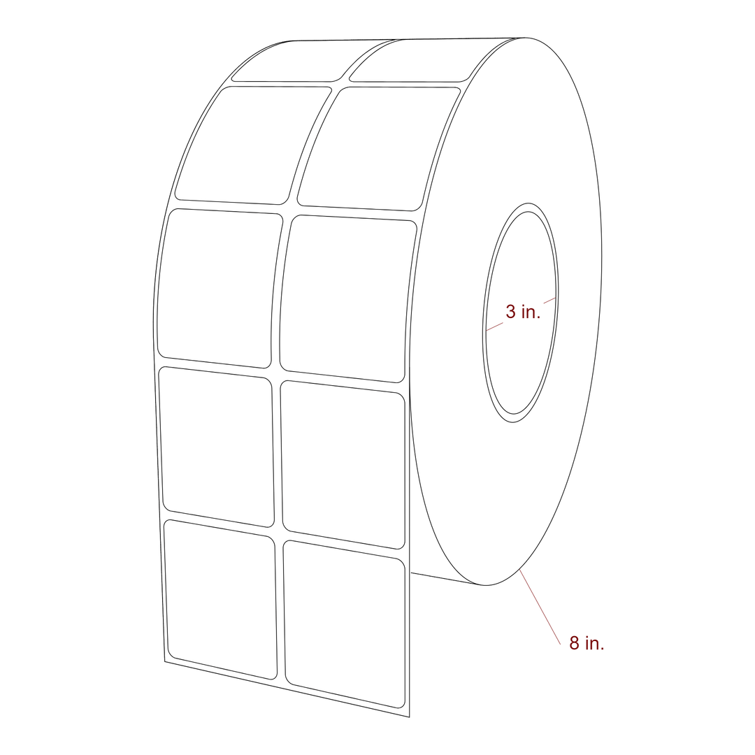 1.75 Inch x 2 Inch Rectangle Inkjet Label Roll - 3 Inch Core - 8 Inch Roll OD - 2Up - 3D Perspective
