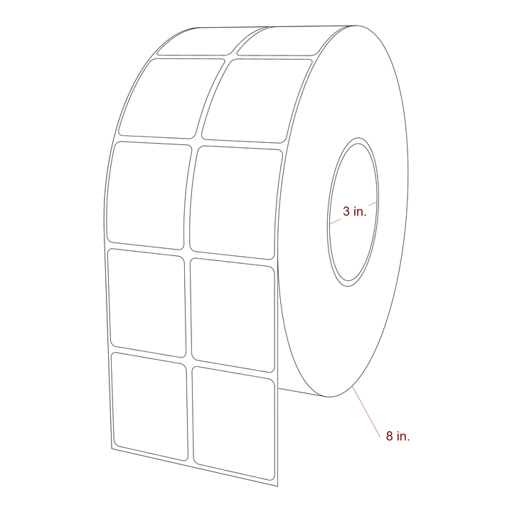 1.75 Inch x 2 Inch Rectangle Inkjet Label Roll - 3 Inch Core - 8 Inch Roll OD - 2Up - 3D Perspective