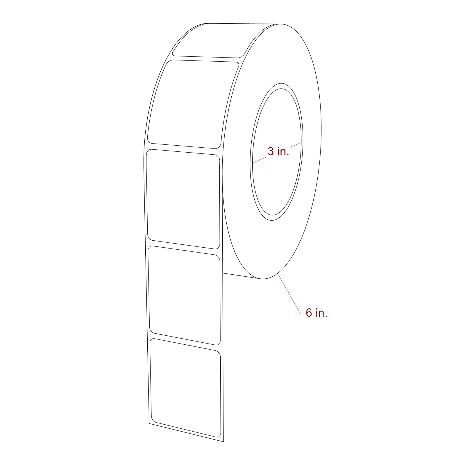1.75 Inch x 2 Inch Rectangle Inkjet Label Roll - 3 Inch Core - 6 Inch Roll OD - 3D Perspective