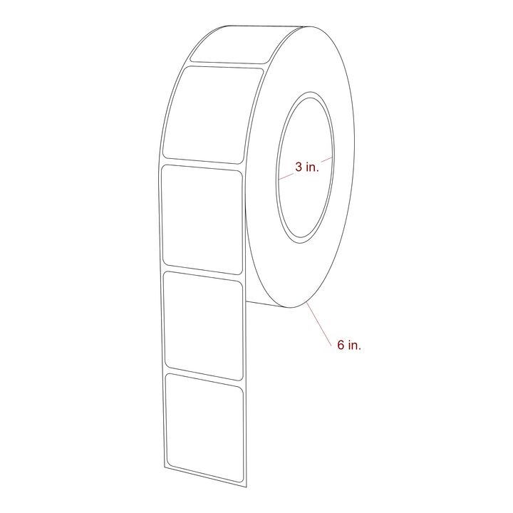 1.75 Inch x 2 Inch Rectangle Inkjet Label Roll - 3 Inch Core - 6 Inch Roll OD - 3D Perspective