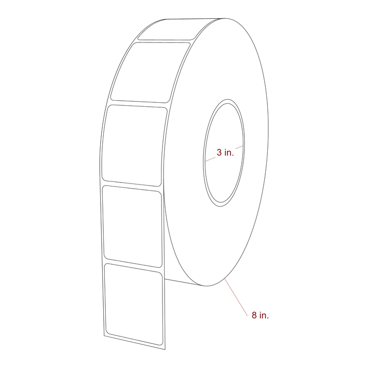 1.75 Inch x 2 Inch Rectangle Inkjet Label Roll - 3 Inch Core - 8 Inch Roll OD - 3D Perspective