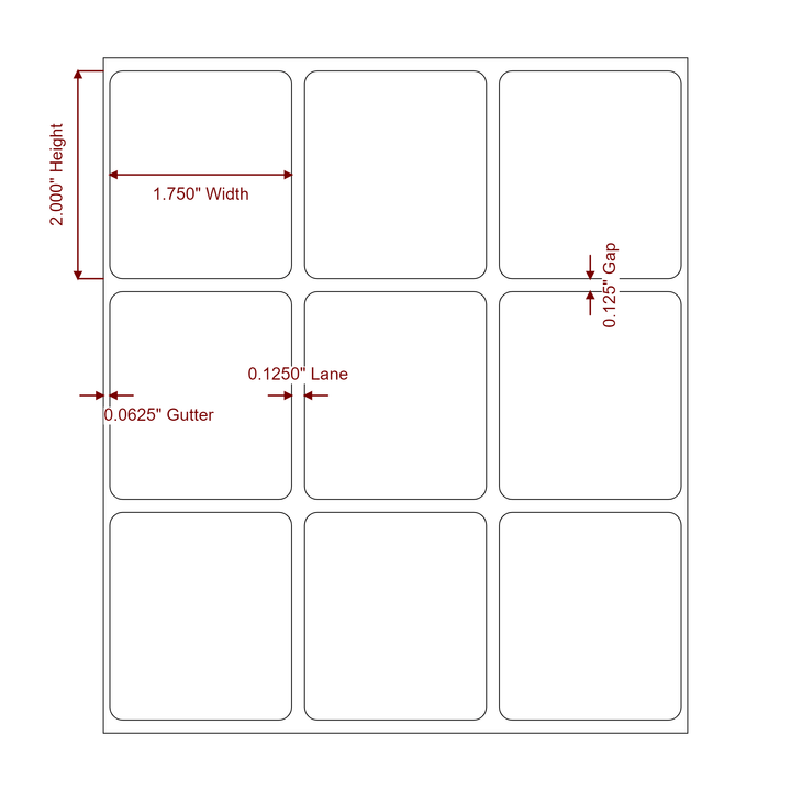1.75 Inch x 2 Inch Rectangle Inkjet Label Roll - 3Up - 2D Drawing