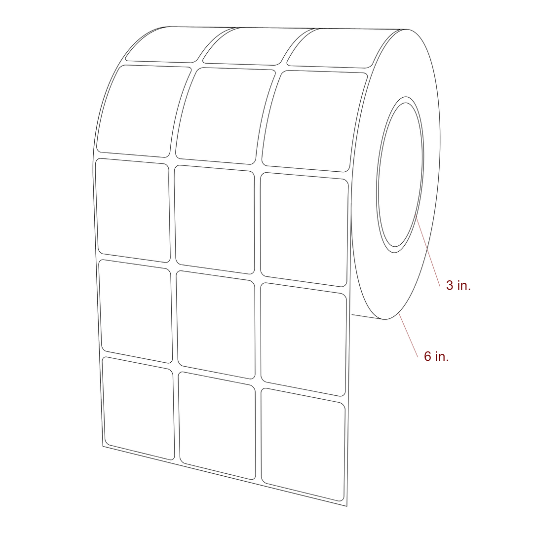 1.75 Inch x 2 Inch Rectangle Inkjet Label Roll - 3 Inch Core - 6 Inch Roll OD - 3Up - 3D Perspective