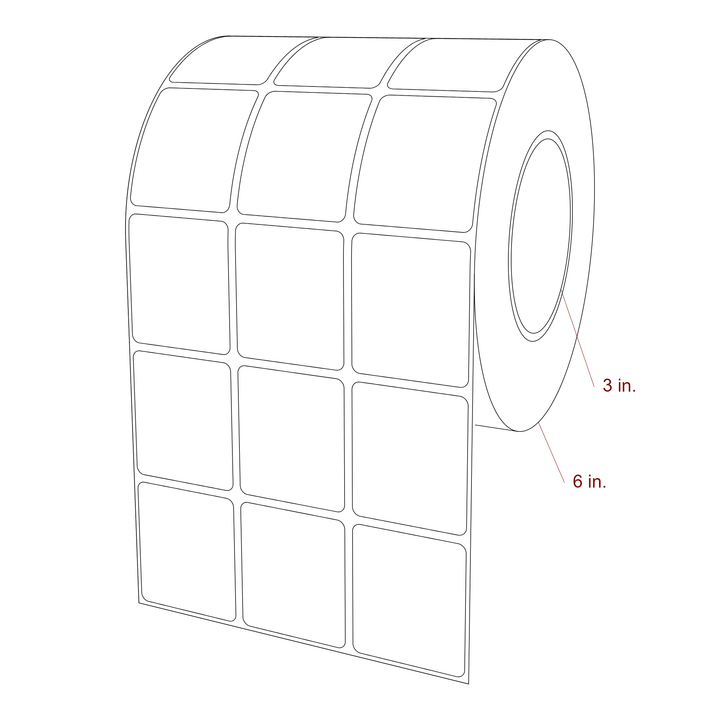 1.75 Inch x 2 Inch Rectangle Inkjet Label Roll - 3 Inch Core - 6 Inch Roll OD - 3Up - 3D Perspective