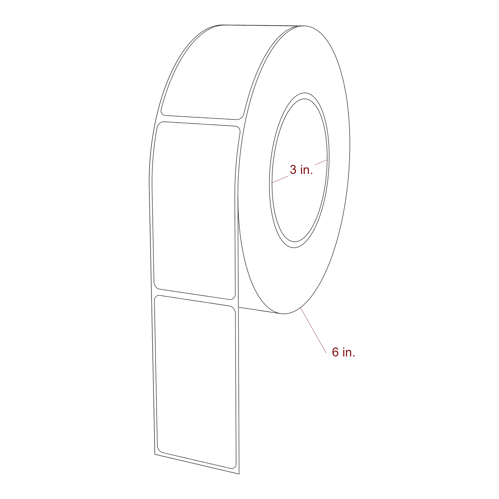 1.75 Inch x 3.25 Inch Rectangle Inkjet Label Roll - 3 Inch Core - 6 Inch Roll OD - 3D Perspective
