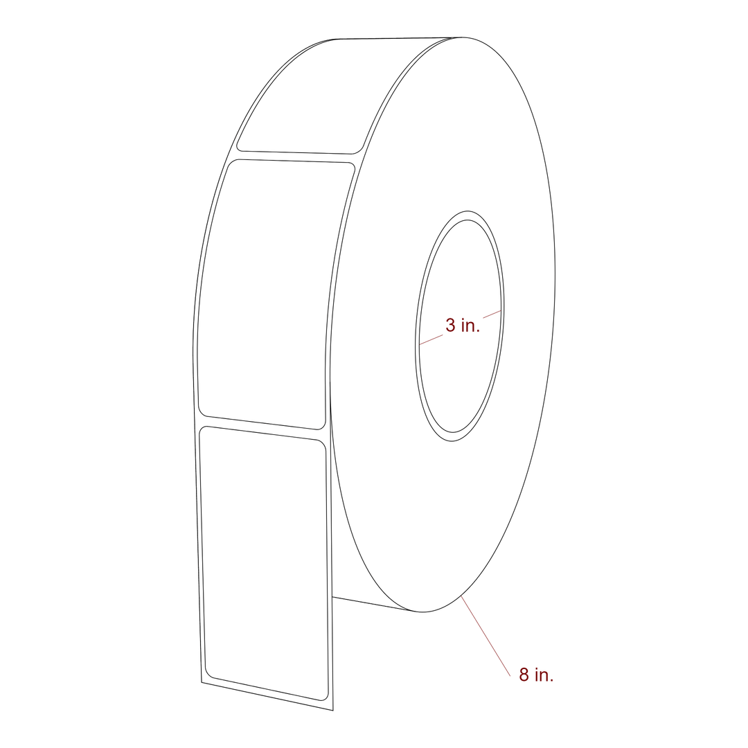 1.75 Inch x 3.25 Inch Rectangle Inkjet Label Roll - 3 Inch Core - 8 Inch Roll OD - 3D Perspective
