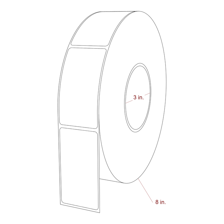 1.75 Inch x 3.25 Inch Rectangle Inkjet Label Roll - 3 Inch Core - 8 Inch Roll OD - 3D Perspective
