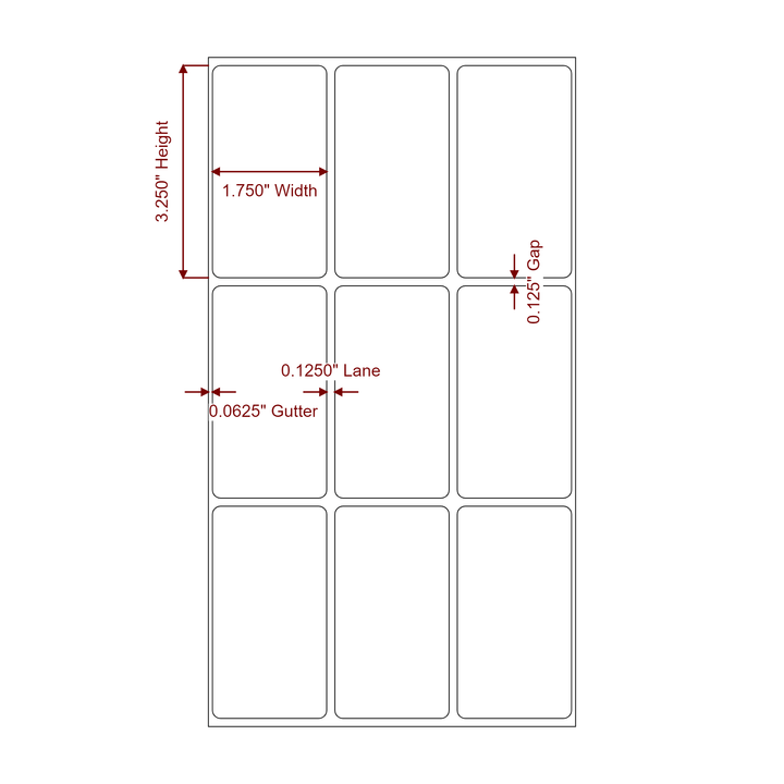 1.75 Inch x 3.25 Inch Rectangle Inkjet Label Roll - 3Up - 2D Drawing
