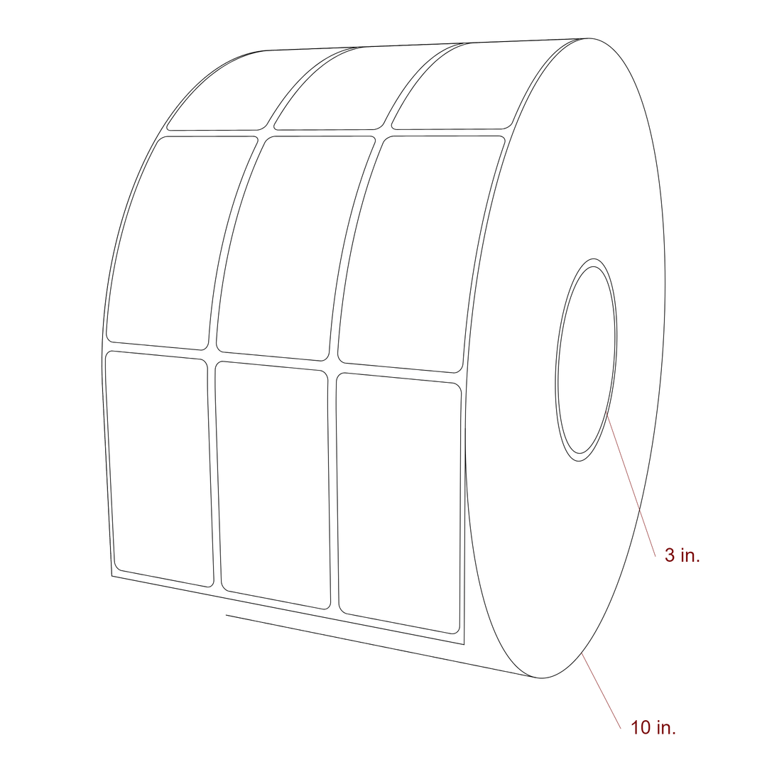 1.75 Inch x 3.25 Inch Rectangle Inkjet Label Roll - 3 Inch Core - 10 Inch Roll OD - 3Up - 3D Perspective