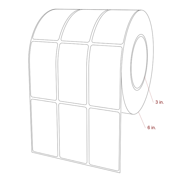 1.75 Inch x 3.25 Inch Rectangle Inkjet Label Roll - 3 Inch Core - 6 Inch Roll OD - 3Up - 3D Perspective