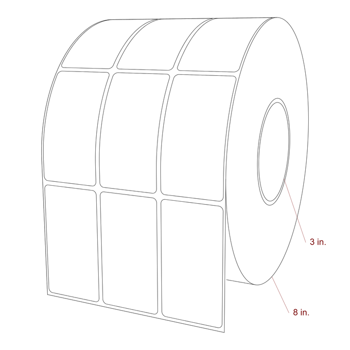 1.75 Inch x 3.25 Inch Rectangle Inkjet Label Roll - 3 Inch Core - 8 Inch Roll OD - 3Up - 3D Perspective
