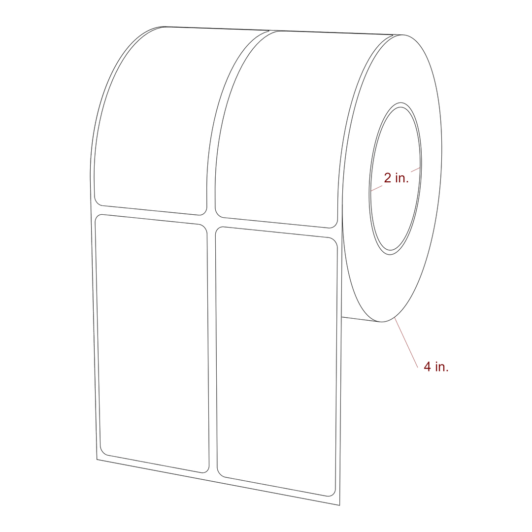 1.75 Inch x 3.5 Inch Rectangle Inkjet Label Roll - 2 Inch Core - 4 Inch Roll OD - 2Up - 3D Perspective