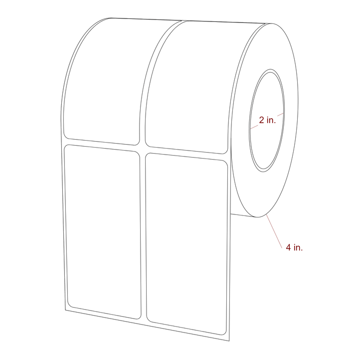 1.75 Inch x 3.5 Inch Rectangle Inkjet Label Roll - 2 Inch Core - 4 Inch Roll OD - 2Up - 3D Perspective