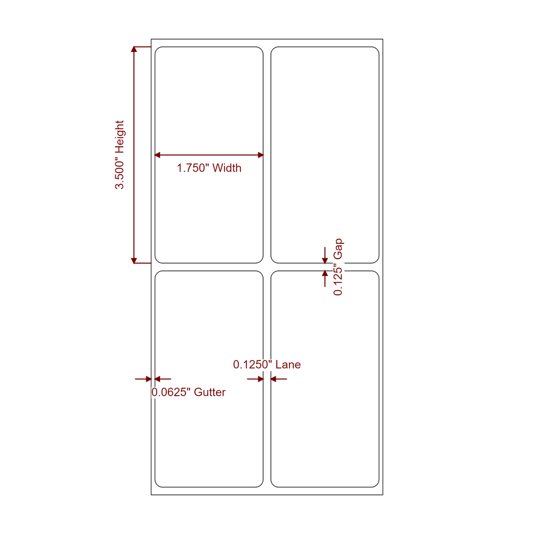 1.75 Inch x 3.5 Inch Rectangle Inkjet Label Roll - 2Up - 2D Drawing