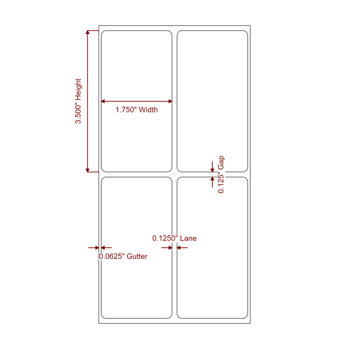 1.75 Inch x 3.5 Inch Rectangle Inkjet Label Roll - 2Up - 2D Drawing