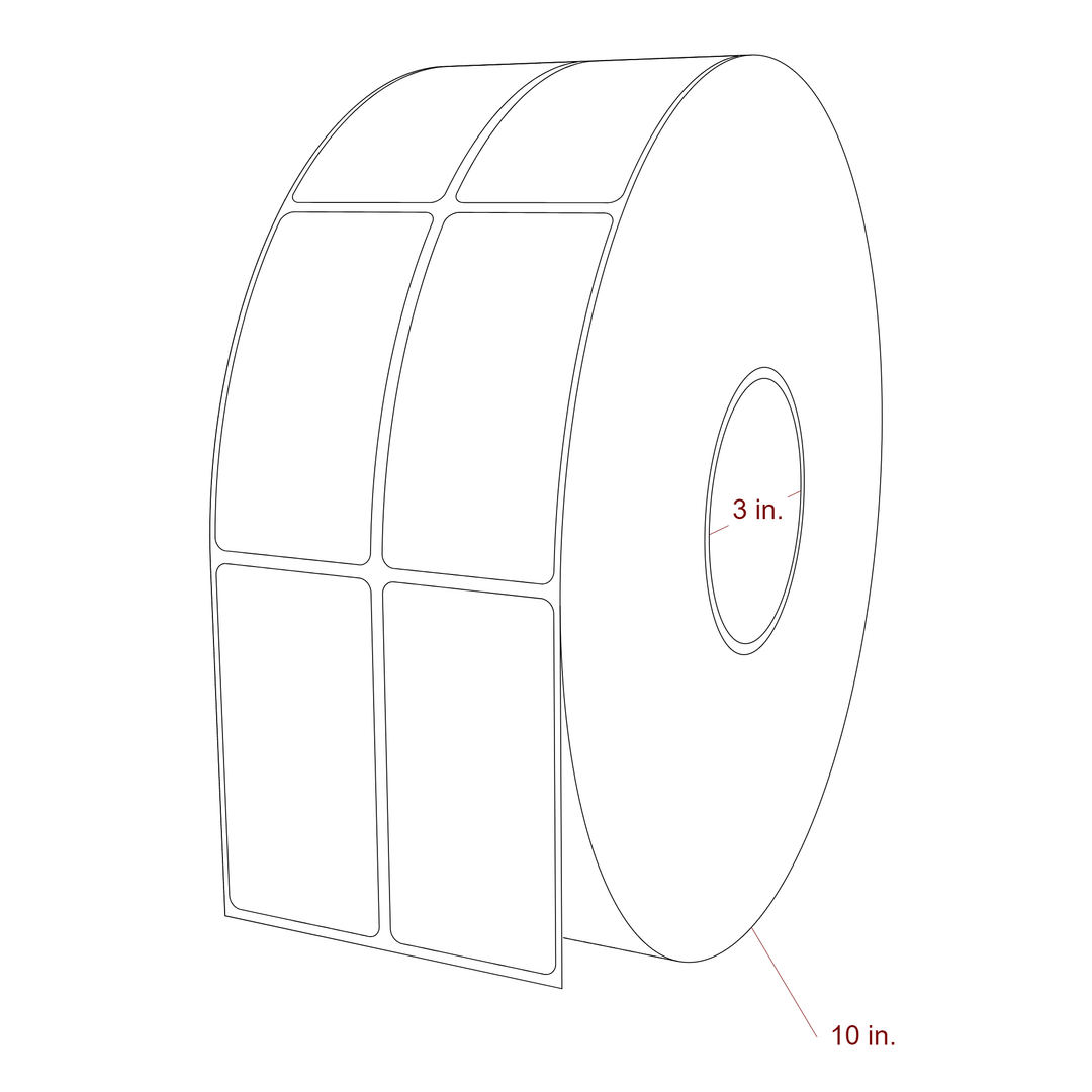 1.75 Inch x 3.5 Inch Rectangle Inkjet Label Roll - 3 Inch Core - 10 Inch Roll OD - 2Up - 3D Perspective