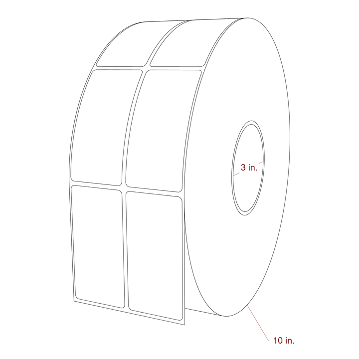1.75 Inch x 3.5 Inch Rectangle Inkjet Label Roll - 3 Inch Core - 10 Inch Roll OD - 2Up - 3D Perspective