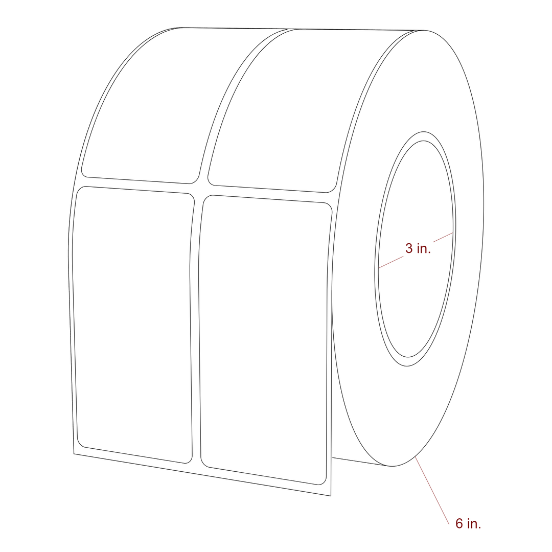 1.75 Inch x 3.5 Inch Rectangle Inkjet Label Roll - 3 Inch Core - 6 Inch Roll OD - 2Up - 3D Perspective