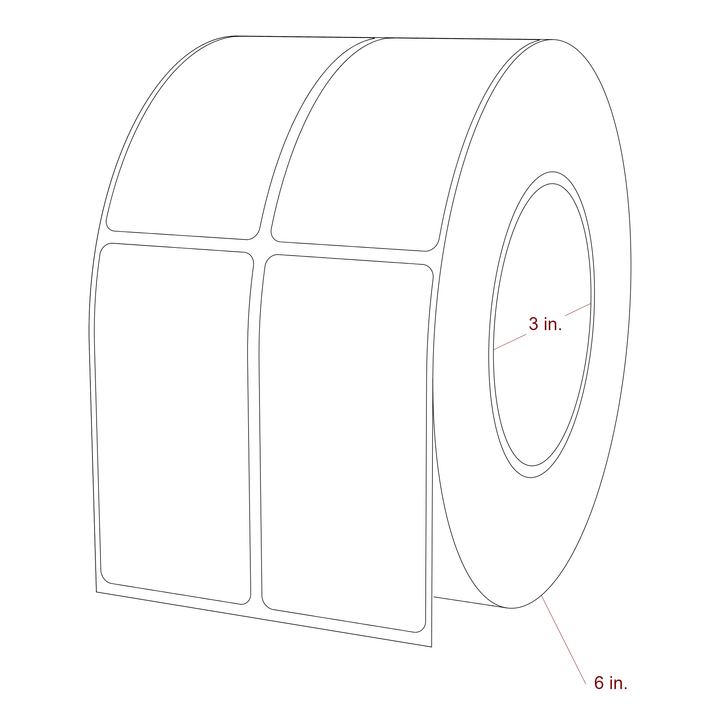 1.75 Inch x 3.5 Inch Rectangle Inkjet Label Roll - 3 Inch Core - 6 Inch Roll OD - 2Up - 3D Perspective