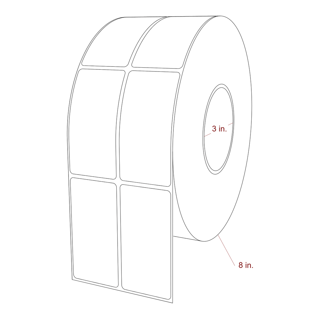 1.75 Inch x 3.5 Inch Rectangle Inkjet Label Roll - 3 Inch Core - 8 Inch Roll OD - 2Up - 3D Perspective