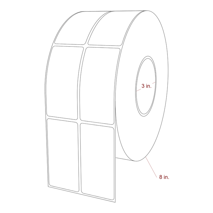 1.75 Inch x 3.5 Inch Rectangle Inkjet Label Roll - 3 Inch Core - 8 Inch Roll OD - 2Up - 3D Perspective