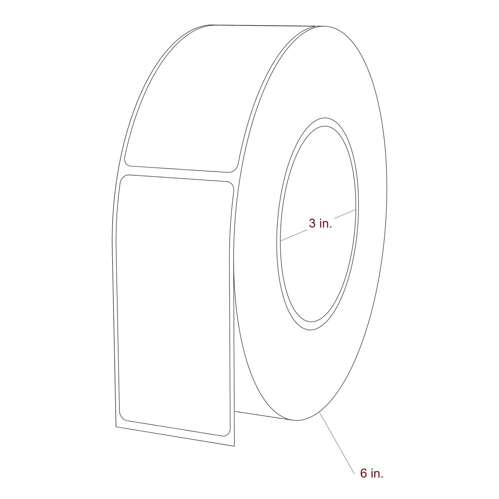 1.75 Inch x 3.5 Inch Rectangle Inkjet Label Roll - 3 Inch Core - 6 Inch Roll OD - 3D Perspective