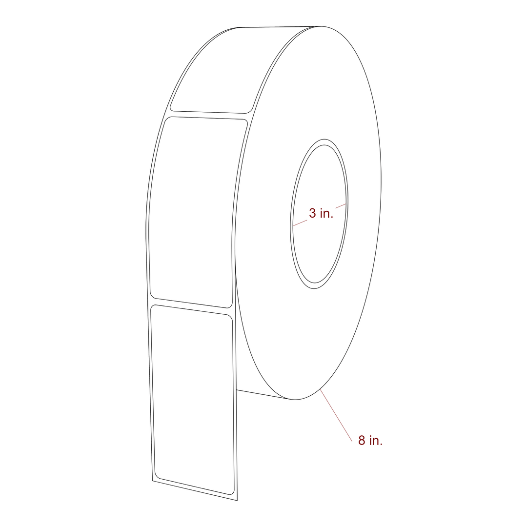 1.75 Inch x 3.5 Inch Rectangle Inkjet Label Roll - 3 Inch Core - 8 Inch Roll OD - 3D Perspective